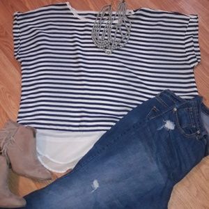 Blue and white stripe top